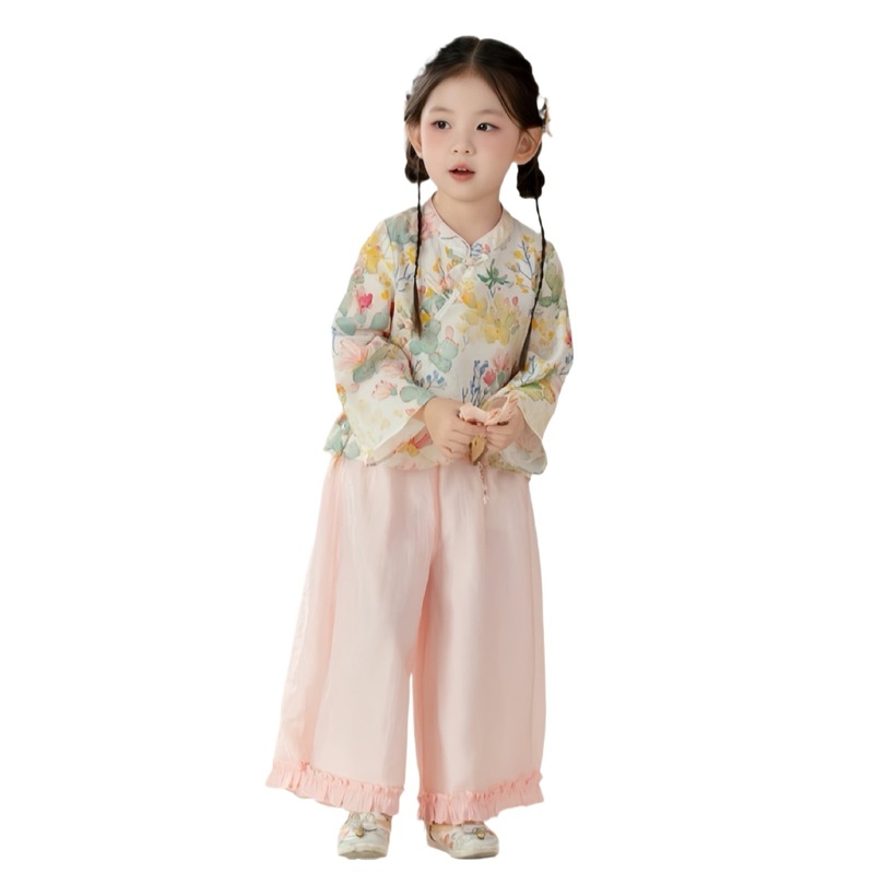 汉服女童新中式套装儿童长袖唐装宝宝古风两件套女孩国风表演衣服|undefined