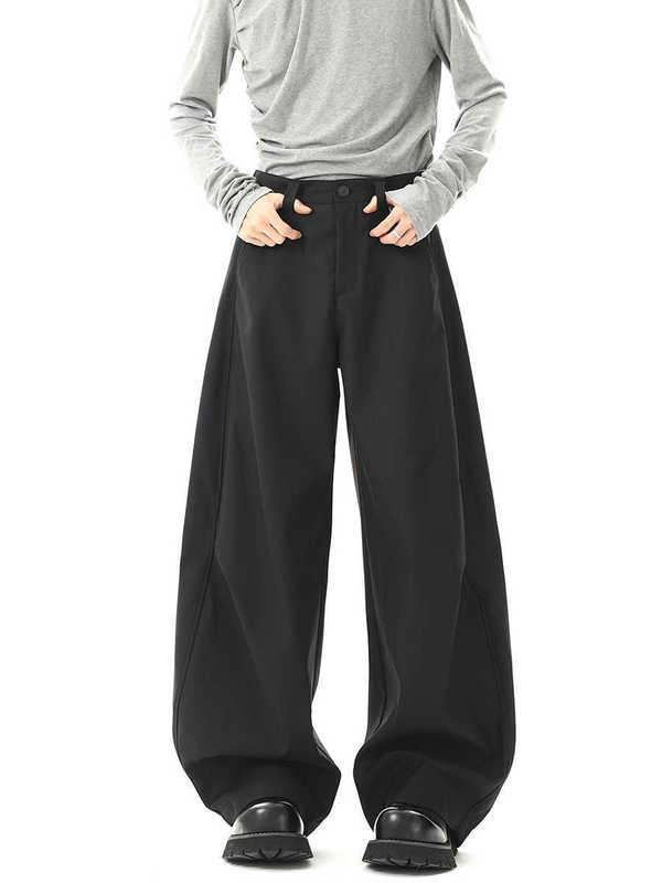 プリーツシミターカジュアルパンツメンズ夏クリーンフィットルーズワイドレッグパンツストレートアメリカンハイストリートパンツメンズ|undefined