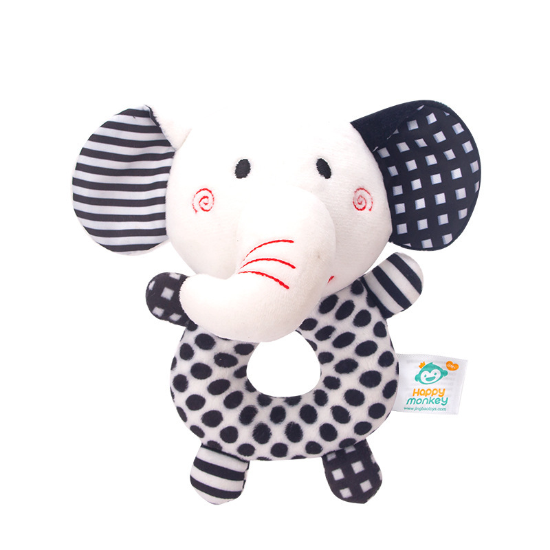 Sonajero de animales Happymonkey, elefante, zorro, sonajero redondo de mano para recién nacidos, juguete de educación temprana para bebés de 0 años