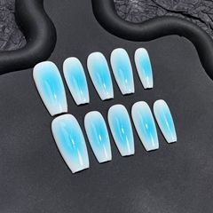 手工穿戴甲噴槍海洋藍白腮紅中長款美甲貼片簡約辣妹穿戴式指甲貼