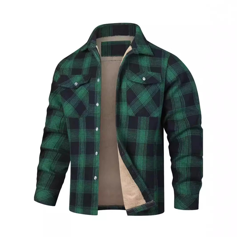 European and American Men's Jackets 2024 New Amazon Aliexpress Long-Sleeved Lapel Plaid Thickeneded Shirt Jacket Trendy Style European and American Men's Jackets 2024 New Amazon Aliexpress Long-Sleeved Lapel Plaid Thickeneded Shirt Jacket Trendy Style