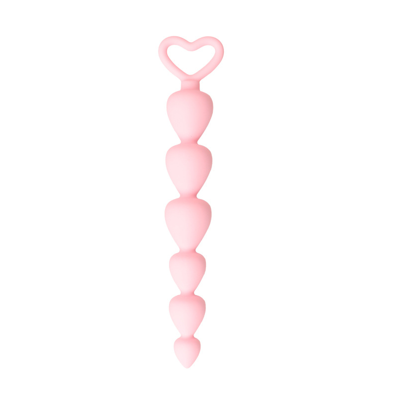 Silicone Heart-Shaped Anal Beads Plug, Berry Colour, Manual Non-Vibrating Design — detail image 9