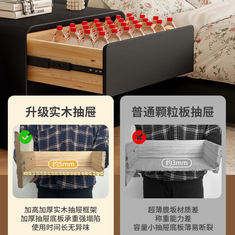 Mesita de noche negra Dormitorio doméstico de madera maciza 2025 nuevo gabinete lateral de cama de almacenamiento moderno simple y de lujo ligero de alta gama
