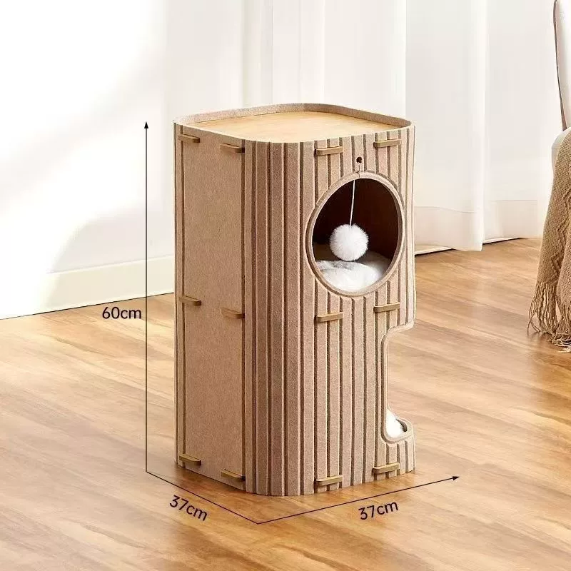 Multi-layer Cat House, 2–3 Tier Felt Cat Tree, Closed Cozy Hideaway with Scratch Board (Mint/Beige)