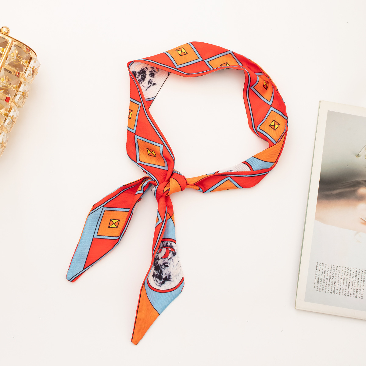 【체크무늬 시리즈●레드 2] 실크 스카프 1개