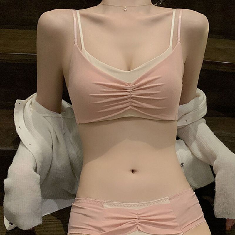 Vigor Forest Girl Underwear Small Chest Gathering Flat Chest No Steel Ring Adjustable Beautiful Back Seamless Bra Underwear suit