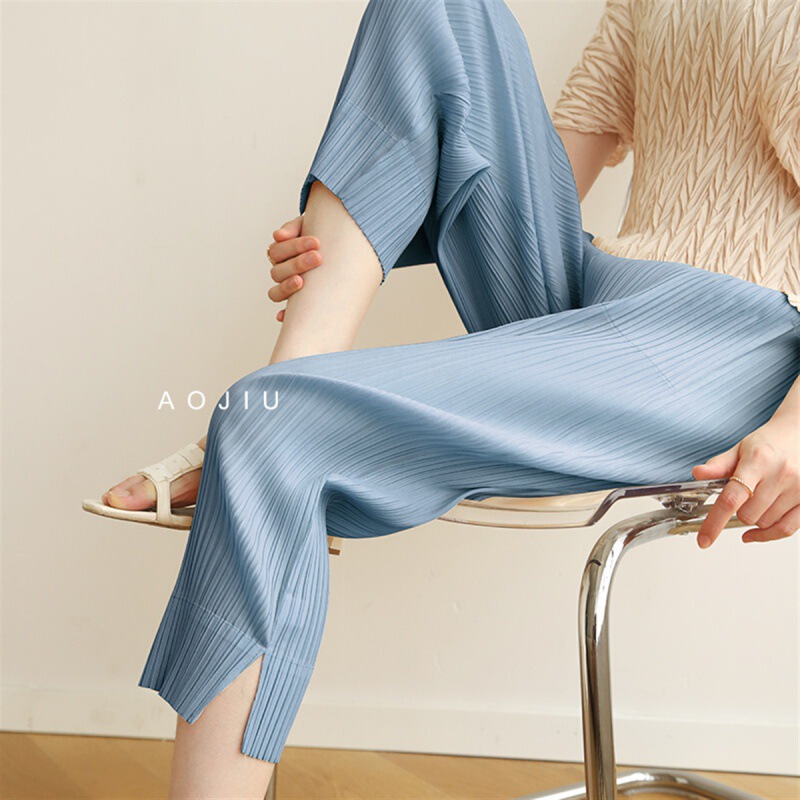Miyake Pleated Casual Pants Women's Summer New Loose Pleated Leg Pants Pleated Cropped Straight Trendy Torre Pants