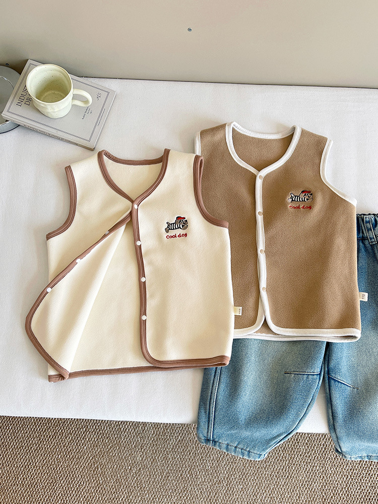 Wind Valley 2025 otoño y invierno nueva ropa infantil para niños coreanos versátiles perros bordados chalecos gruesos para niños y niñas