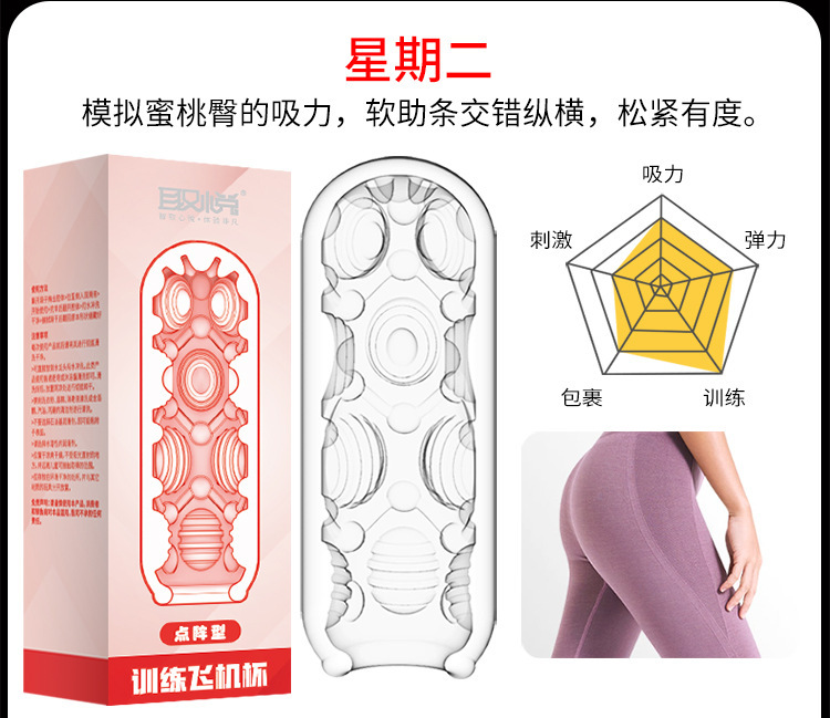 Pleasure Crystal Training Masturbator Cup for Men, Zero-Dye TPE Sleeve, Rotating Texture — detail image 17
