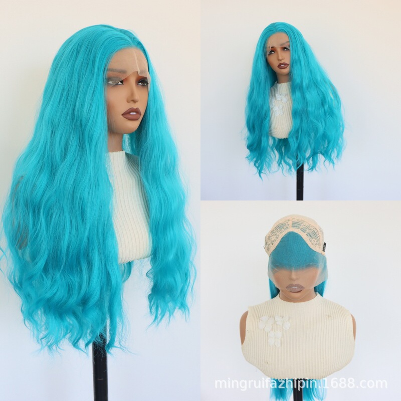 Peacock Blue Long Straight Wavy Wig for Women, 13*4 Hand-Tied Lace Front Synthetic Fiber Full Wig, High-Temperature Fiber Peacock Blue Long Straight Wavy Wig for Women, 13*4 Hand-Tied Lace Front Synthetic Fiber Full Wig, High-Temperature Fiber