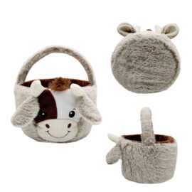 跨境新品plush cow easter basket 奶牛毛绒包包 毛绒玩具公仔