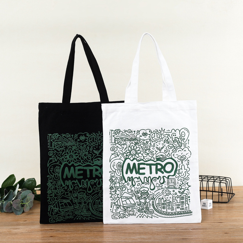 厂家批发卡通简约彩色帆布袋定 制女生单肩手提麻布袋购物棉布袋