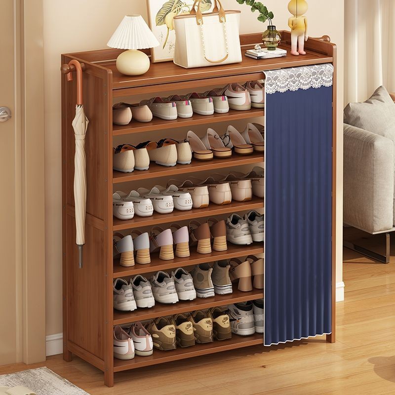 Estante de zapatos multicapa doméstico puerta gabinete integrado cortina de tela corredor estante de almacenamiento a prueba de polvo de almacenamiento económico acabado gabinete de zapatos