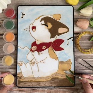 Entry-Level Filigree Enamel Painting DIY Cartoon Painting Healing Animal Cat Intangible Cultural Heritage Handmade Kidsren's Room Decoration Painting