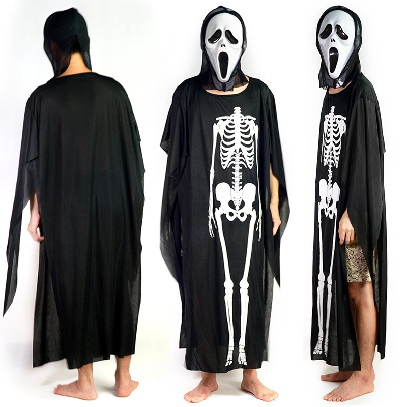 Halloween costume adult skeleton suit, skull skeleton ghost costume, children's rib bone costume, scary props