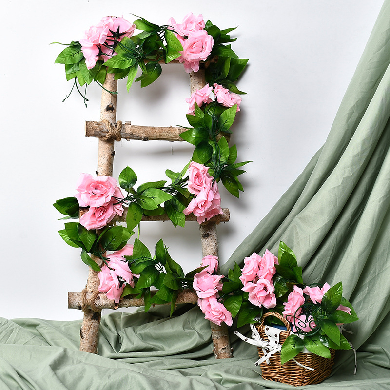 Artificial Flower Rose Rattan Living Room Set Wedding Indoor and Outdoor Decoration Door Head Fake Green Plant Plastic Rose Vine