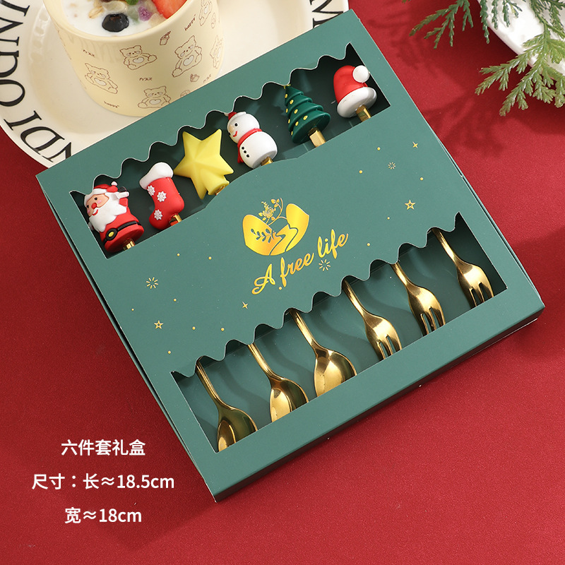 国境を越えた対外貿易304ステンレスクリスマス公仔フォークスプーンセットコーヒーもちスイーツ漫画ギフトボックス食器|undefined