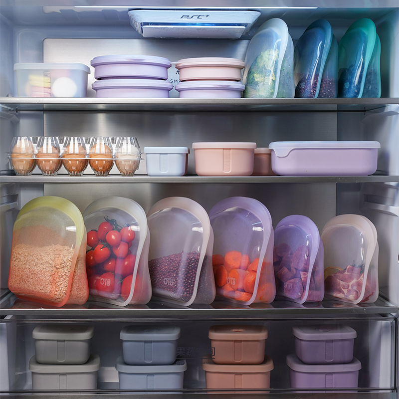 Platino silicona almacenamiento fresco sellado refrigerador congelador almacenamiento cocina empaquetado almacenamiento de alimentos domésticos bolsa de preservación fresca