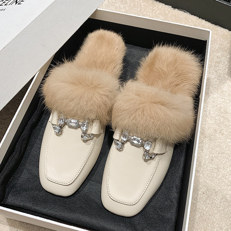 Damesschoenen Baotou halve pantoffels voor dames herfst en winter outdoorkleding nieuwe muiltjes slip on lazy furry schoenen katoenen pantoffels_voghion.com