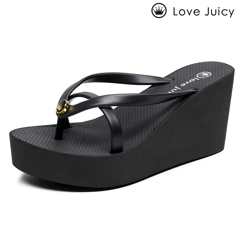 wedge sandals坡跟厚底人字拖女橡胶防滑8cm凉拖鞋