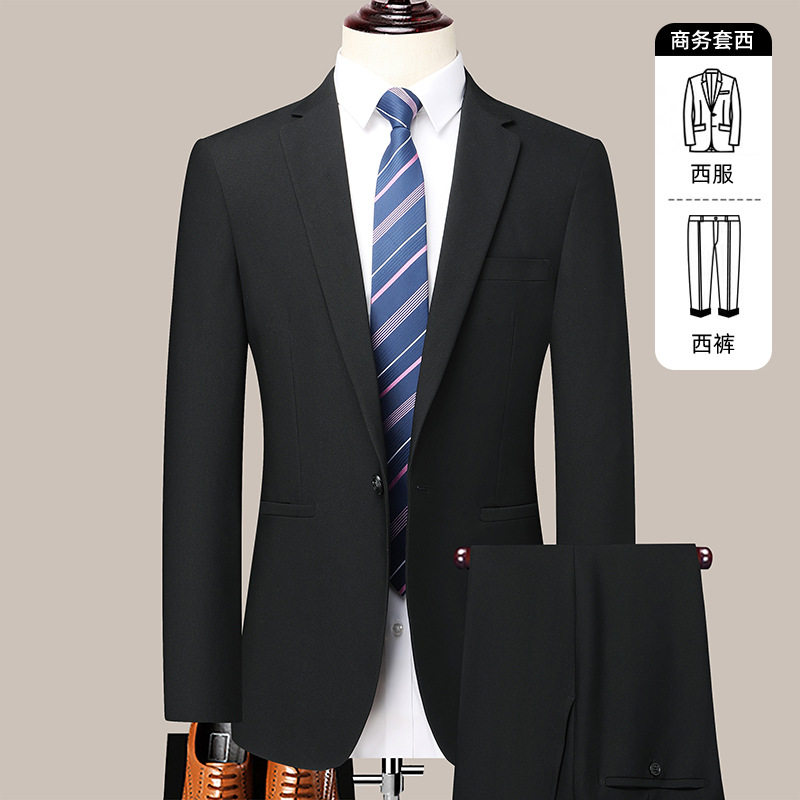 Bộ vest nam công sở dáng thon, áo vest một hàng cúc xẻ tà bên hông, phù hợp đi làm và dự đám cưới — Màu đen, Xanh navy, Đen xanh lục
