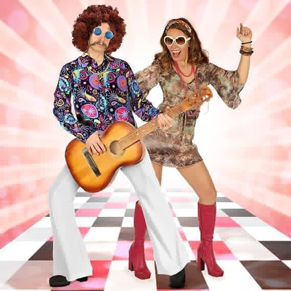 Men's 70S Disco Outfit Retro Floral Shirt and Flared Pants Solid Color Two-Piece Stage Performance Outfit Set Men's 70S Disco Outfit Retro Floral Shirt and Flared Pants Solid Color Two-Piece Stage Performance Outfit Set