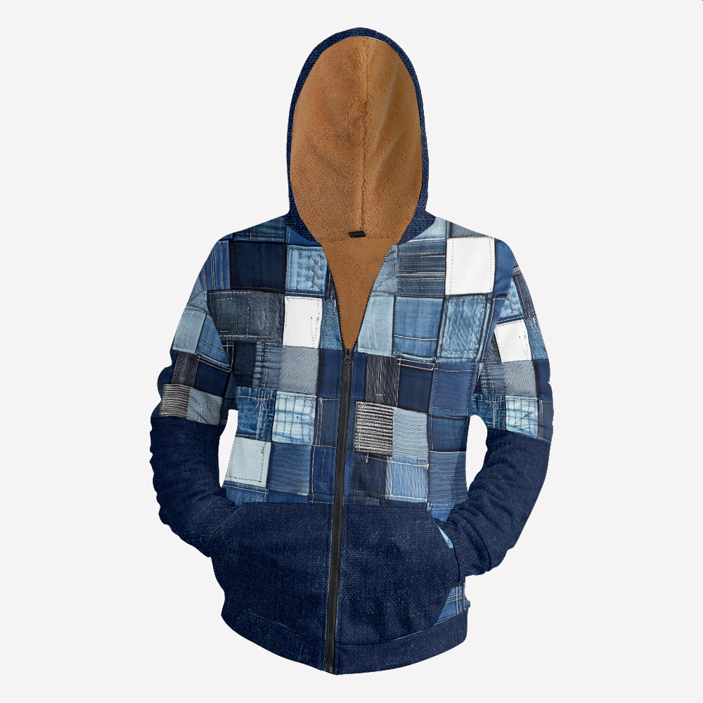 Giacca in cotone spesso con cappuccio e cerniera da uomo in stile europeo stampato autunno e inverno 2024_voghion.com