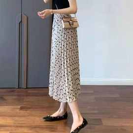 今天流行半身裙女2025夏季新款高腰宽松显瘦百搭印花百褶裙中长裙
