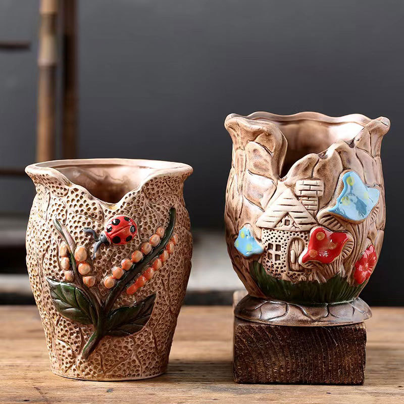 Pequeña pila vieja suculenta maceta arcilla creativa brecha hogar carne planta cerámica especial olla fábrica al por mayor directa