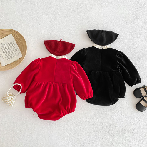 Baby jumpsuit, winter style, sweet and velvet, baby girl's warm full month bag, newborn princess rompers