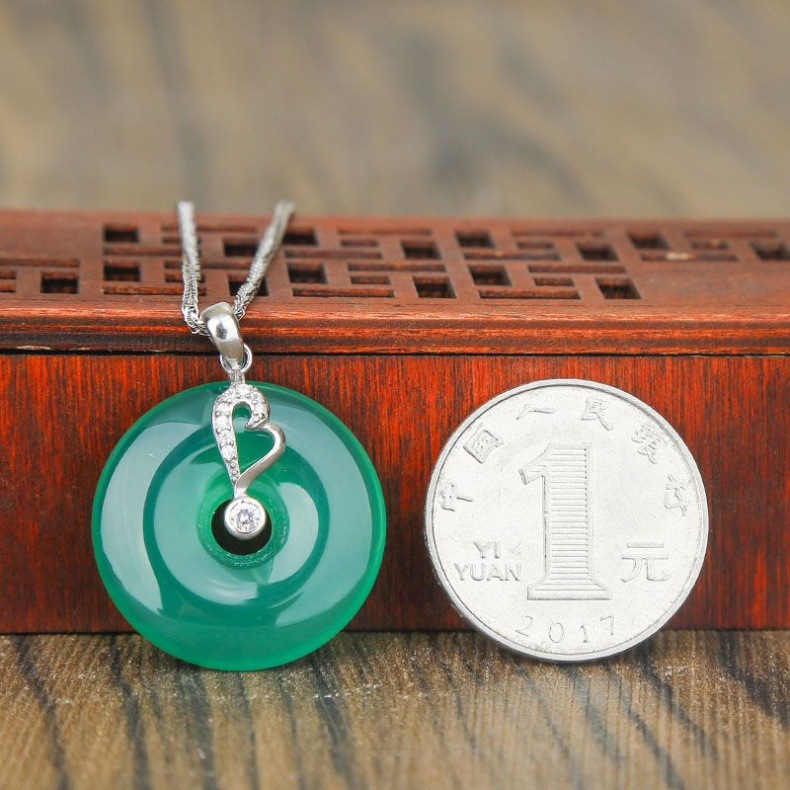 Dây chuyền bạc sterling nữ mặt dây chuyền đá chalcedony hình hạt đậu bốn mùa chi tiết 14