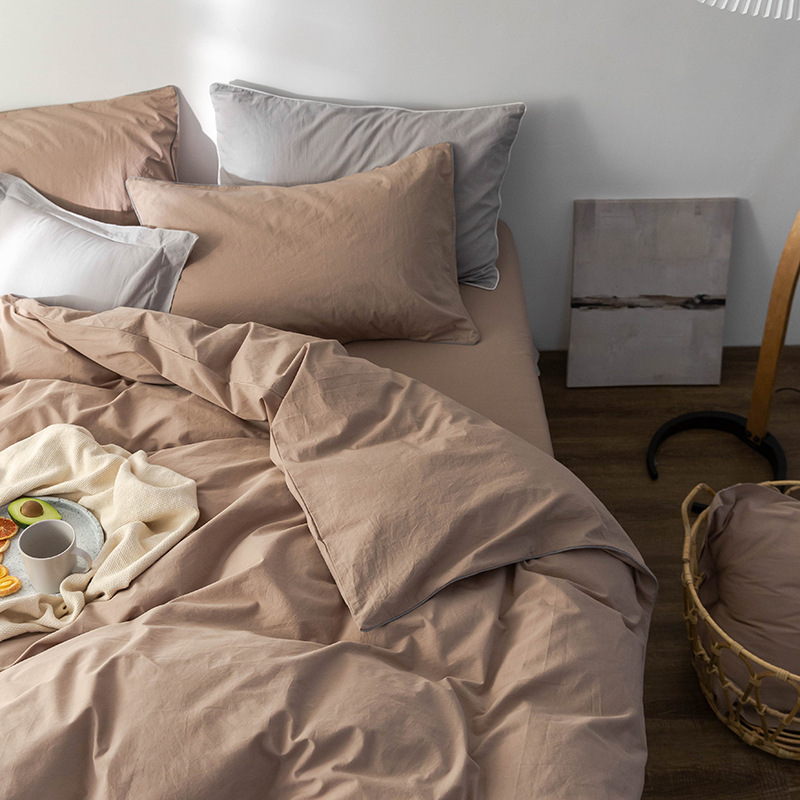 Conjunto de quatro peças em algodão puro, estilo retrô minimalista francês nórdico, 100% algodão, grosso, ideal para primavera e outono, inclui capa de edredom e travessa para cama._voghion.com