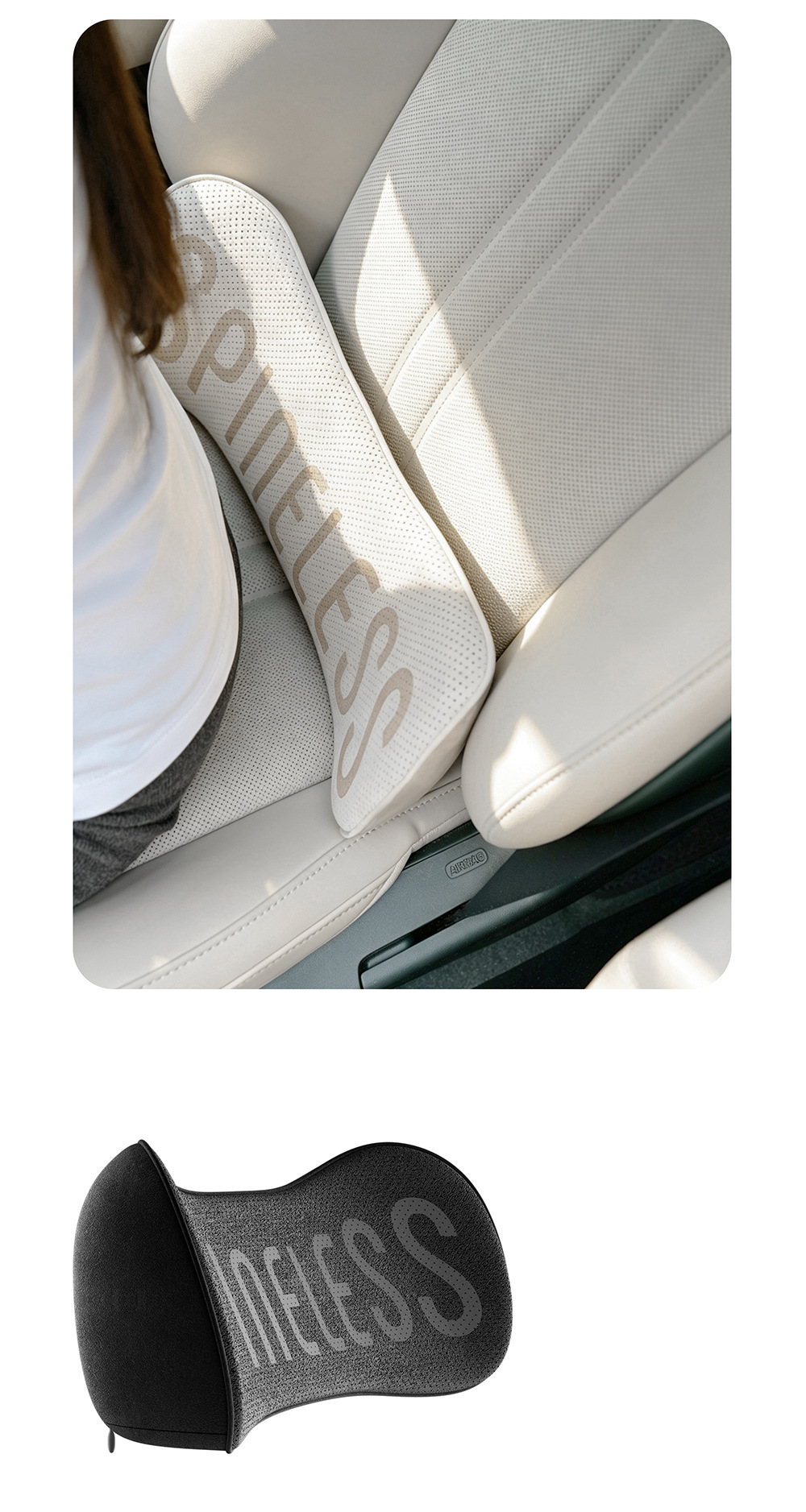 Soft Bone Car Lumbar Support Breathable Backrest Lumbar Pillow Ergonomic Support Car Seat Large Lumbar Cushion