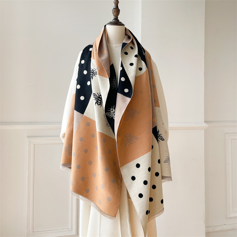Little Bee I mitation Cashmere for Women, Thickened and Versatile Color blocked Shawl, Winter New Scarf_voghion.com