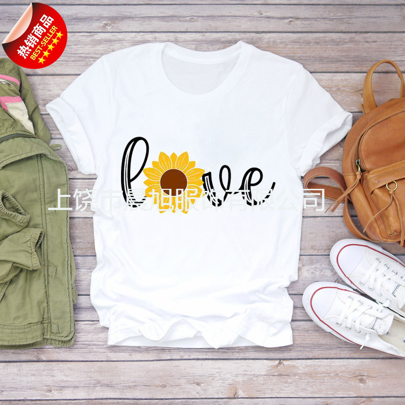 in stock Amazon Wal-Mart foreign trade new heart-shaped multi-figure printing casual fashion short-sleeved T-shirt