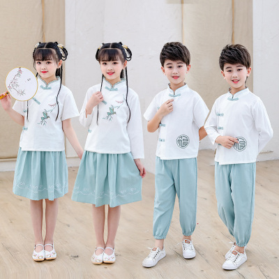 summer kindergarten Park service Republic of China pupil Tang costume Class clothes Etiquette Chorus Costume girl Hanfu suit