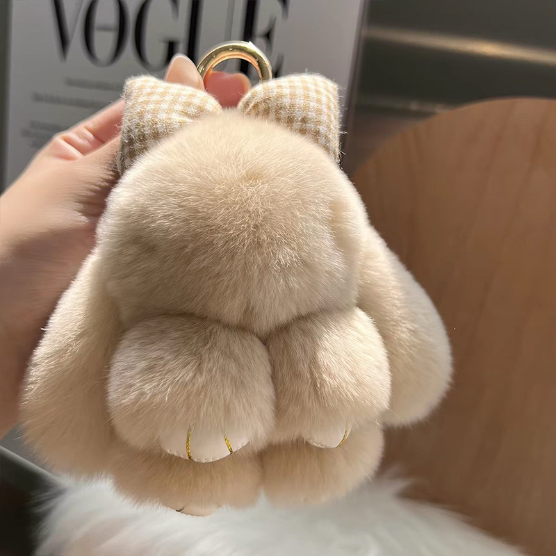 Cute imitación de conejo peludo arco pequeño conejo llavero de automóvil colgante in peluche muñeca mochila colgante