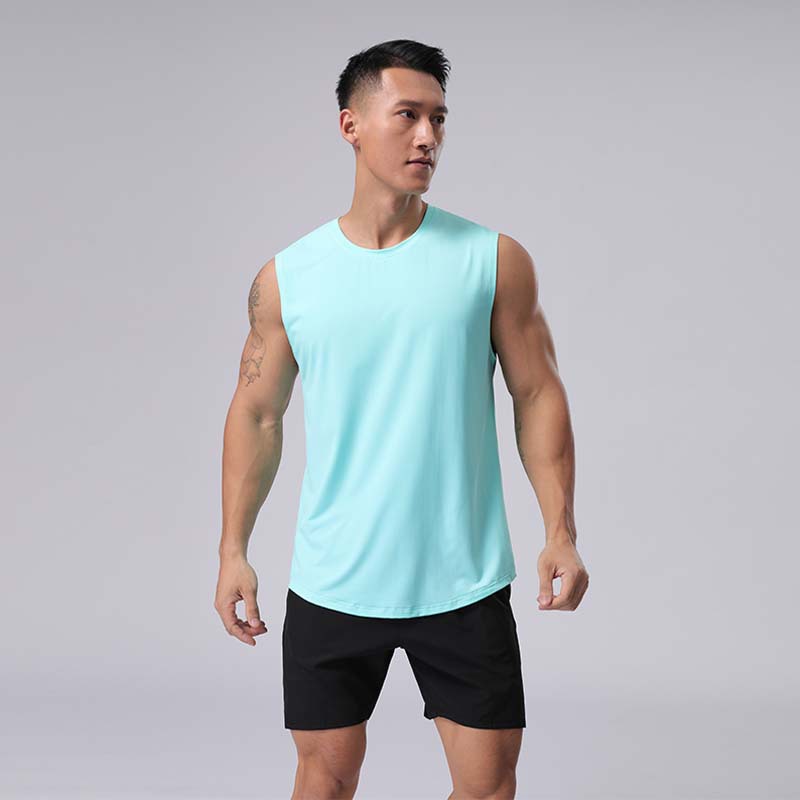 Deportes de los hombres de verano corriendo chaleco sin mangas de secado rápido transpirable casual suelta entrenamiento de fitness camiseta en stock