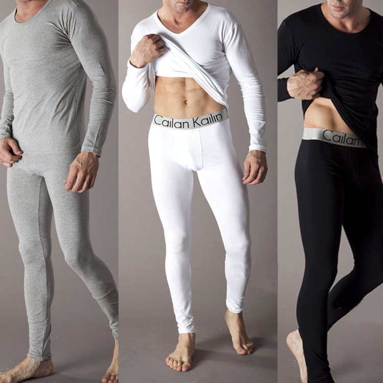 Men's thermal underwear long johns suit pure cotton modal V round neck bottoming thin cotton sweater autumn and winter