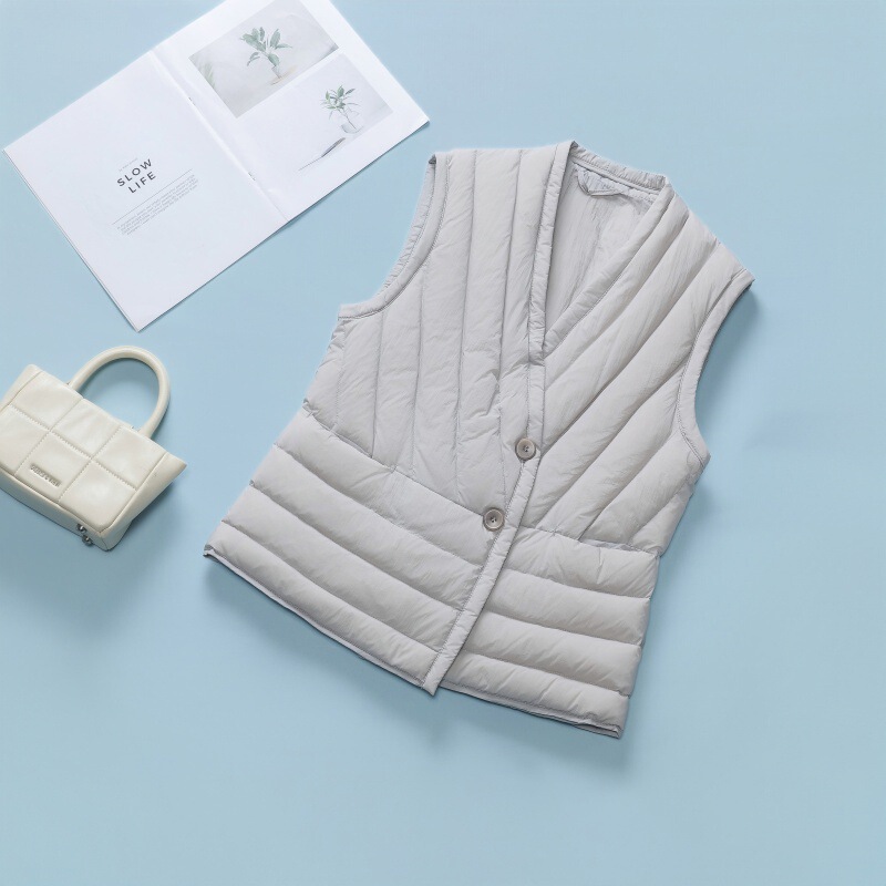 Cross-Border New down Vest for Women, V Neck Outer and Inner Wear, Versatile Short-Sleeved Vest for Women, Warm Vest for Small People