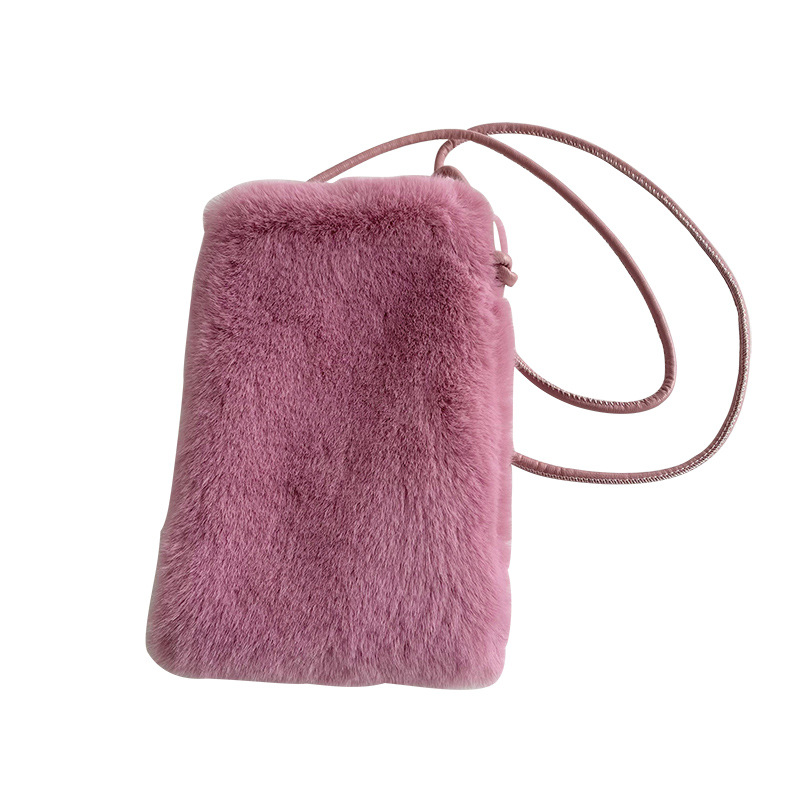 Bolso otoño-invierno nuevo estilo coreano bolso para teléfonos móviles de lana de color sólido, mini bolso de cambio, bolso de hombro de peluche para mujeres