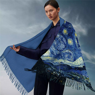 French winter versatile Van Gogh oil painting series Starry Sky Women's cashmere-like long scarf holiday gift shawl warm scarf