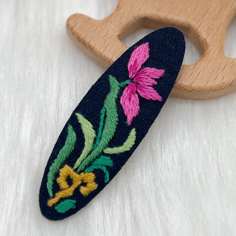 Lu bordado lindo gato perla coreano pinzas de pelo hechas a mano diy bordado creativo para chicas rotas flores pinzas de pelo lateral