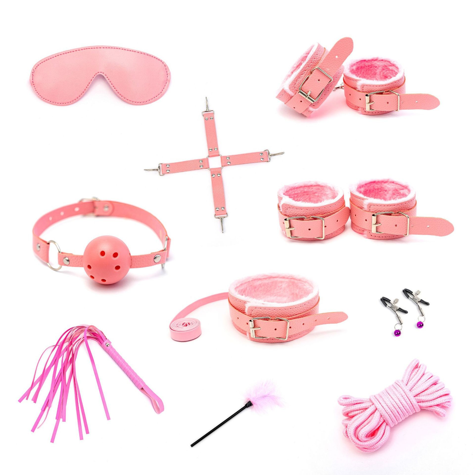 Juguetes sexuales para adultos 10-piece set pareja coqueteo de felpa de cuero látigo máscara de ojos vinculante juguetes sexuales al por mayor