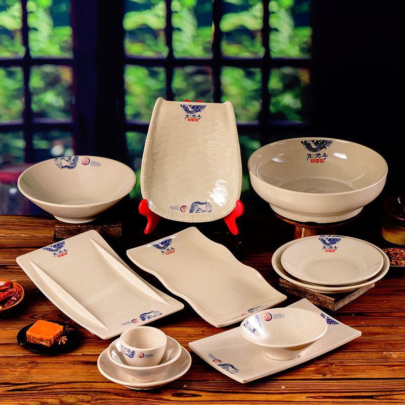 Xiaolongkan hot pot restaurant special tableware melamine imitation clay bowl dish oil dish bowl rectangular beef plate commercial