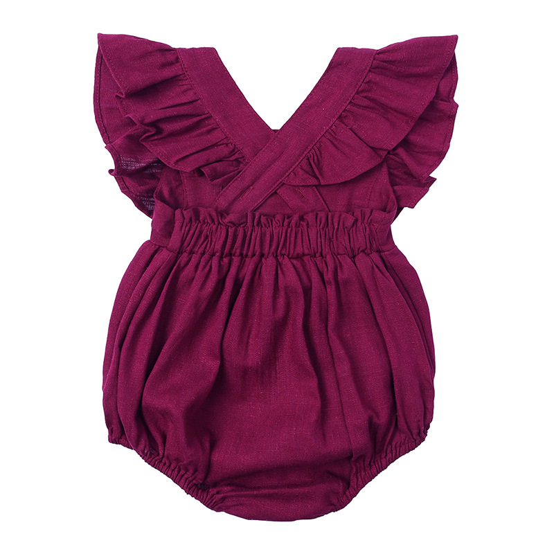 120g Weight Basic Solid Color Cotton And Linen Baby Rompers