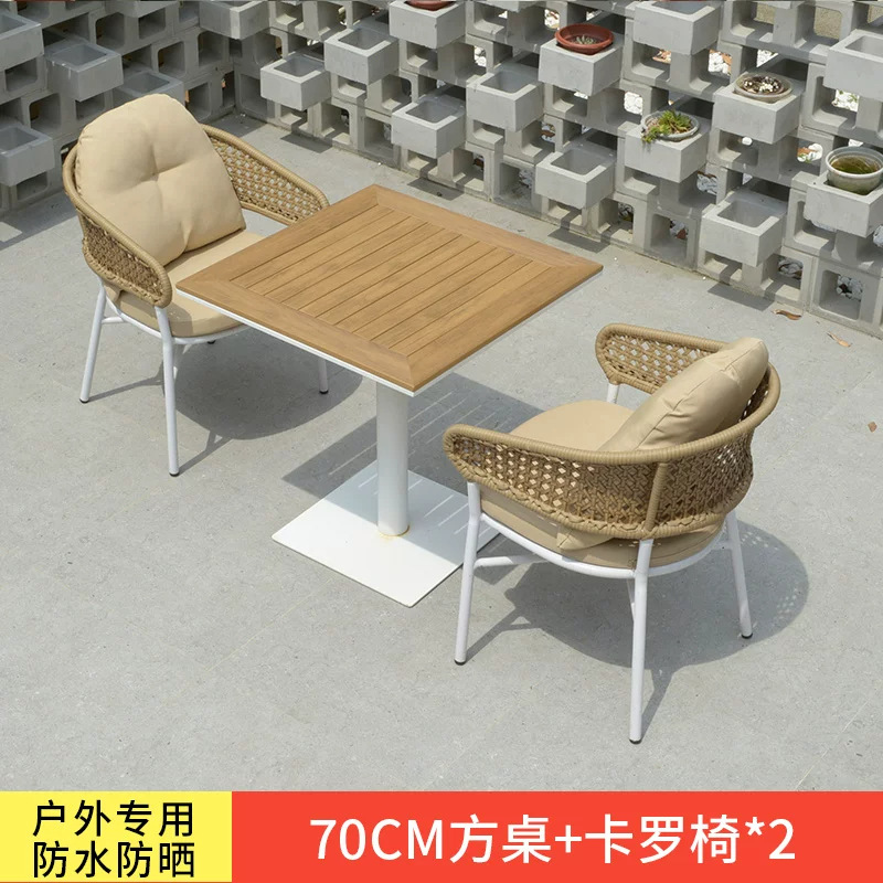 Mesa y silla de patio al aire libre, terraza de jardín de caña, balcón, mesa y silla de caña casuales, combinación de mesa y silla al aire libre