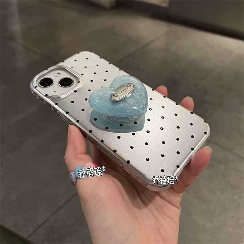 Soporte de amor de punto de onda de fondo plateado simple para iPhone15 Apple 16ProMax funda para teléfono móvil iPhone14 suave