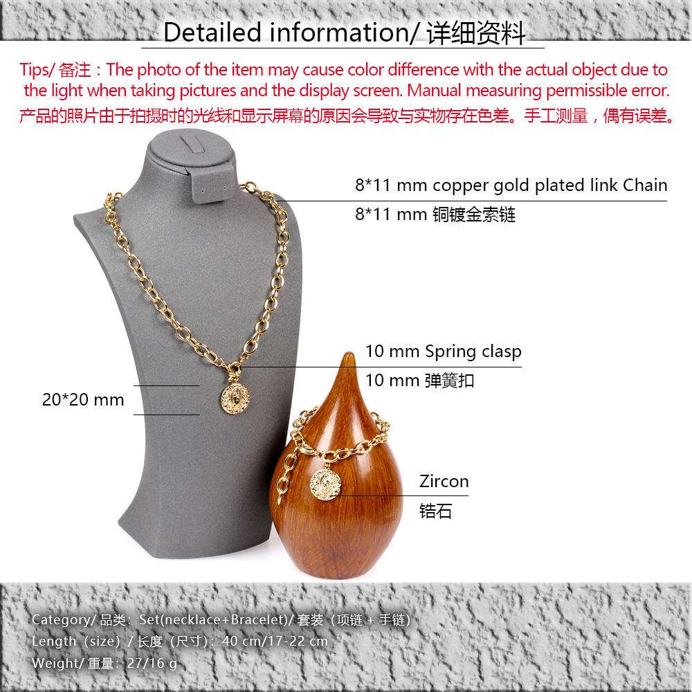 New Fashion Diamond Round Pendant Necklace Bracelet Set display picture 24