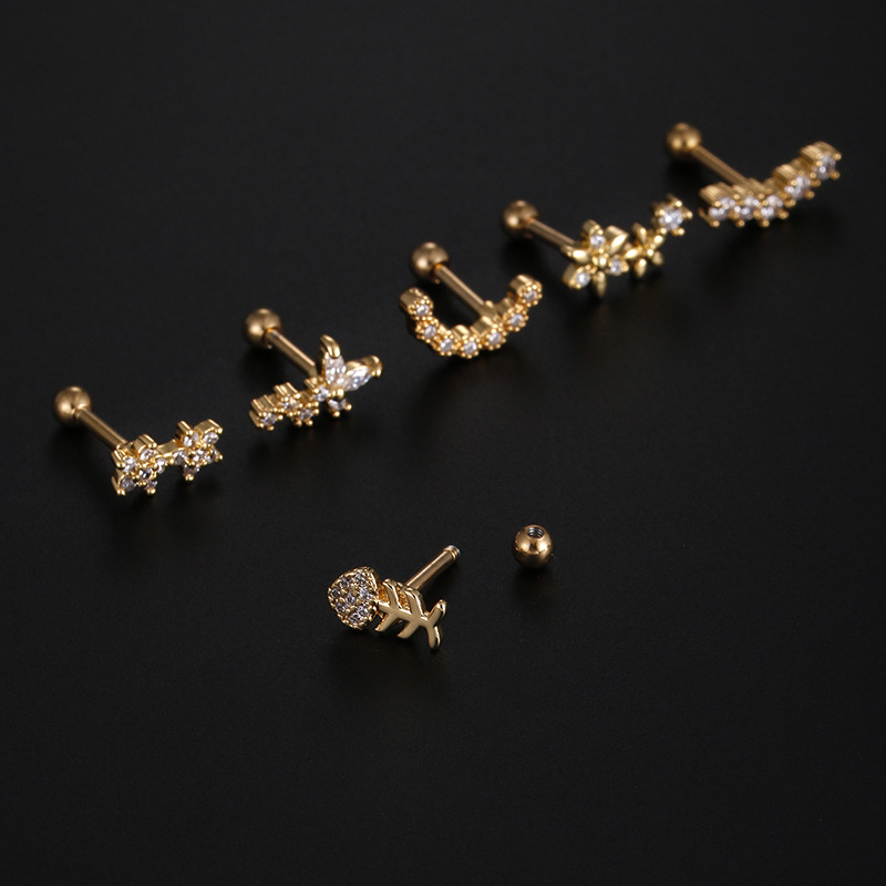 Wedding Occasion Fashion Star Stainless Steel Star Zircon Ear Studs 1 Piece